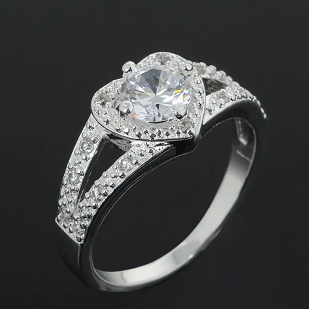Bague en Argent Sterling 925 avec Cristal en Forme de Cœur