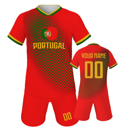 Maillot de Football Personnalisé Portugal pour Enfants - Kit Complet avec Nom et Numéro
