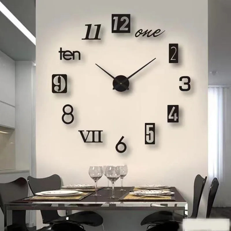 Autocollant d'horloge murale miroir en acrylique avec chiffres romains 3D