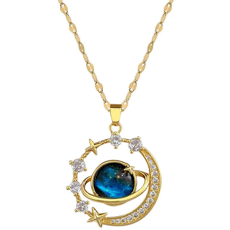 Collier de Luxe avec Pendentif Planète Lune en Zircon