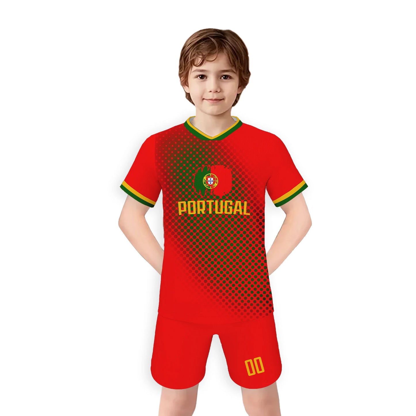 Maillot de Football Personnalisé Portugal pour Enfants - Kit Complet avec Nom et Numéro