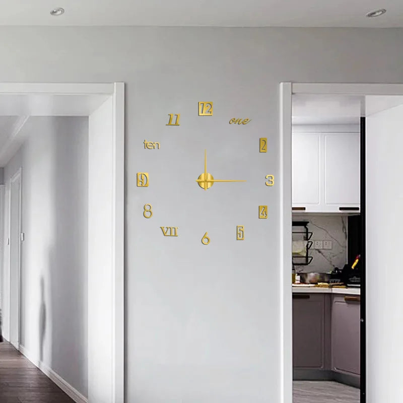 Autocollant d'horloge murale miroir en acrylique avec chiffres romains 3D
