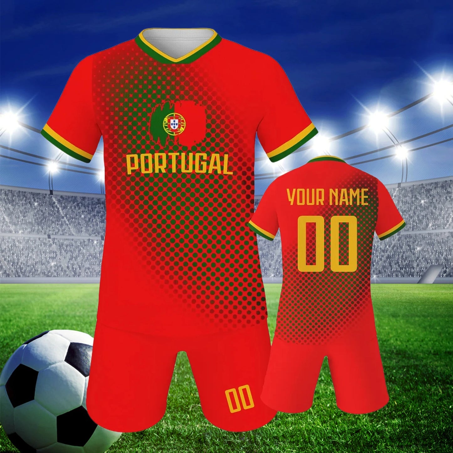 Maillot de Football Personnalisé Portugal pour Enfants - Kit Complet avec Nom et Numéro