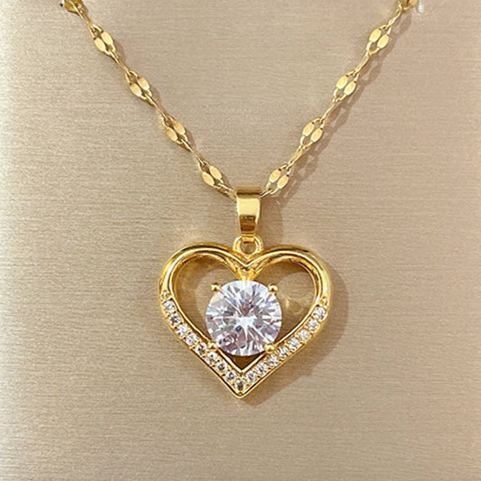 Collier avec Pendentif Cœur en Acier Inoxydable Doré