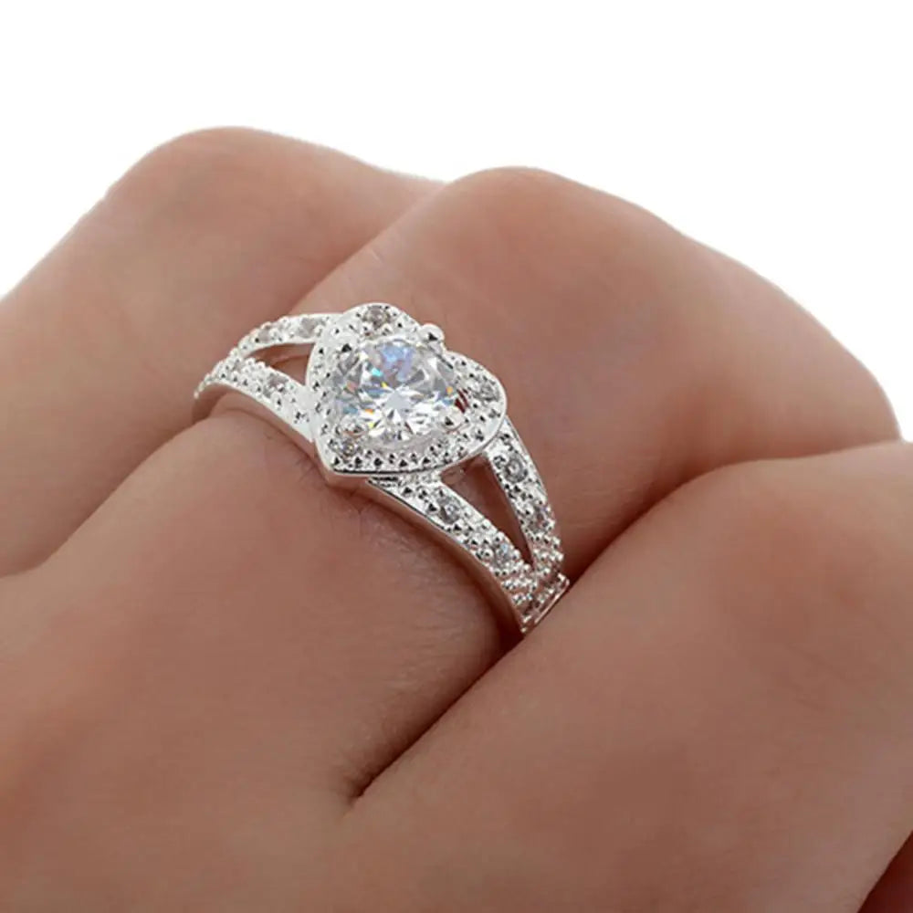 Bague en Argent Sterling 925 avec Cristal en Forme de Cœur