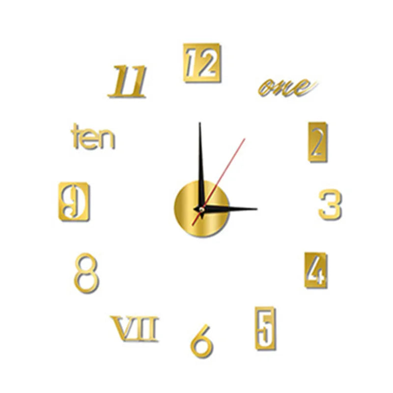 Autocollant d'horloge murale miroir en acrylique avec chiffres romains 3D
