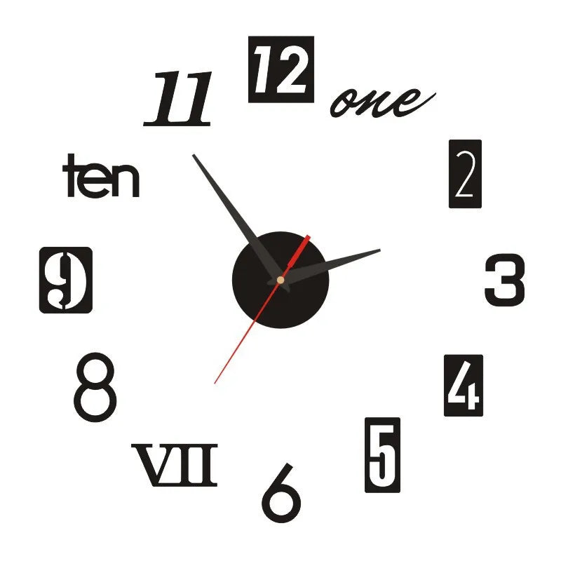 Autocollant d'horloge murale miroir en acrylique avec chiffres romains 3D