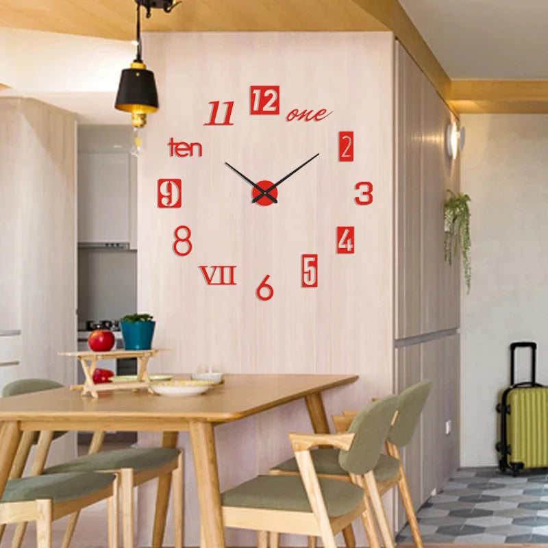 Autocollant d'horloge murale miroir en acrylique avec chiffres romains 3D