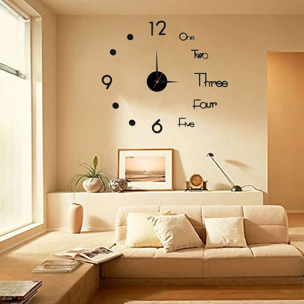 Autocollant d'horloge murale miroir en acrylique avec chiffres romains 3D